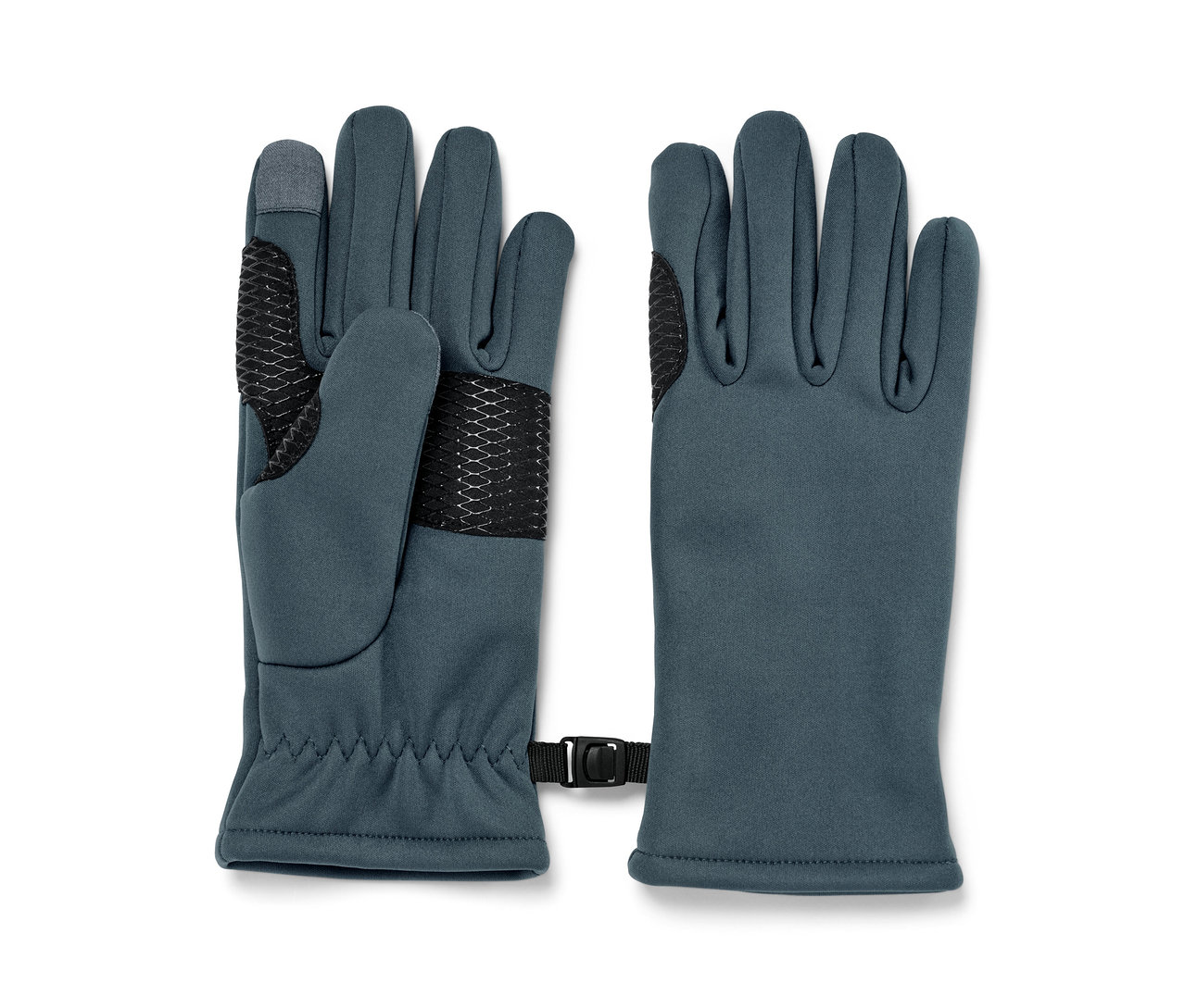 Zwei graue Kinder-Softshell-Handschuhe liegen nebeneinander.
