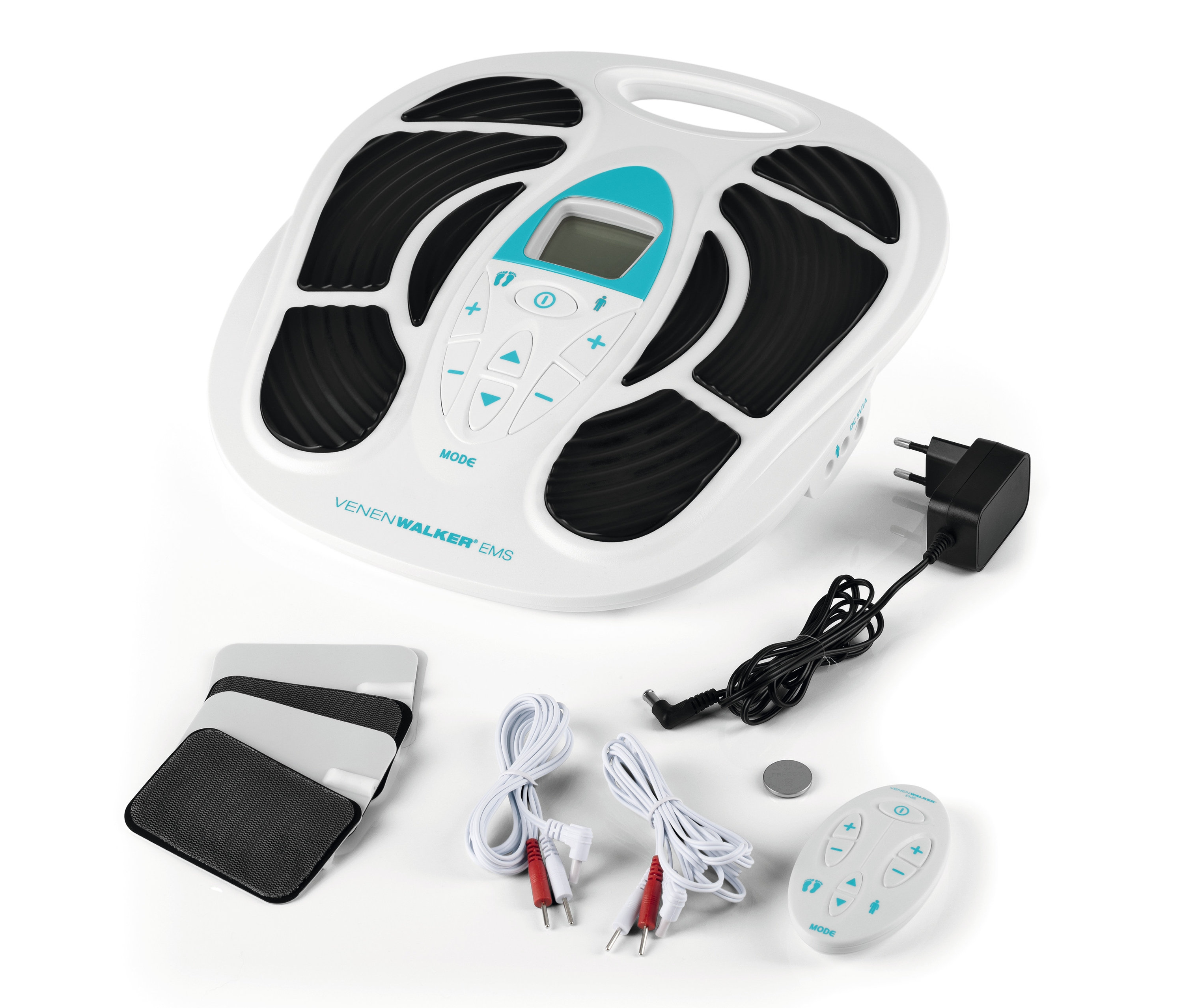 VenenWalker EMS-Durchblutungs-Stimulator und Zubehör.