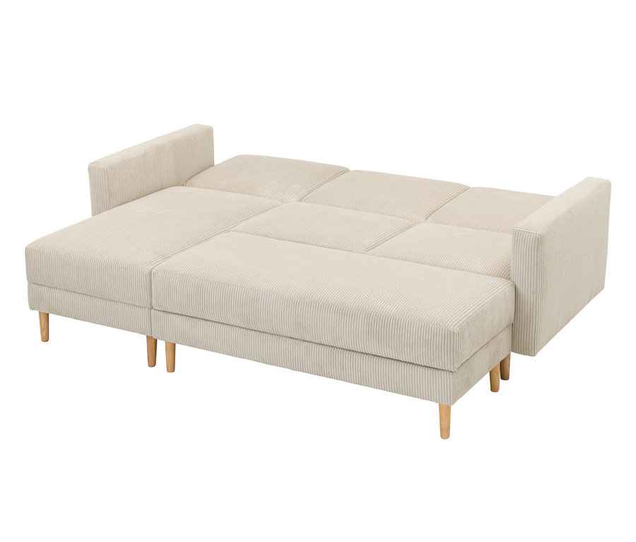 Ausgeklapptes creme Federkern Eck-Schlafsofa »Jenna«.