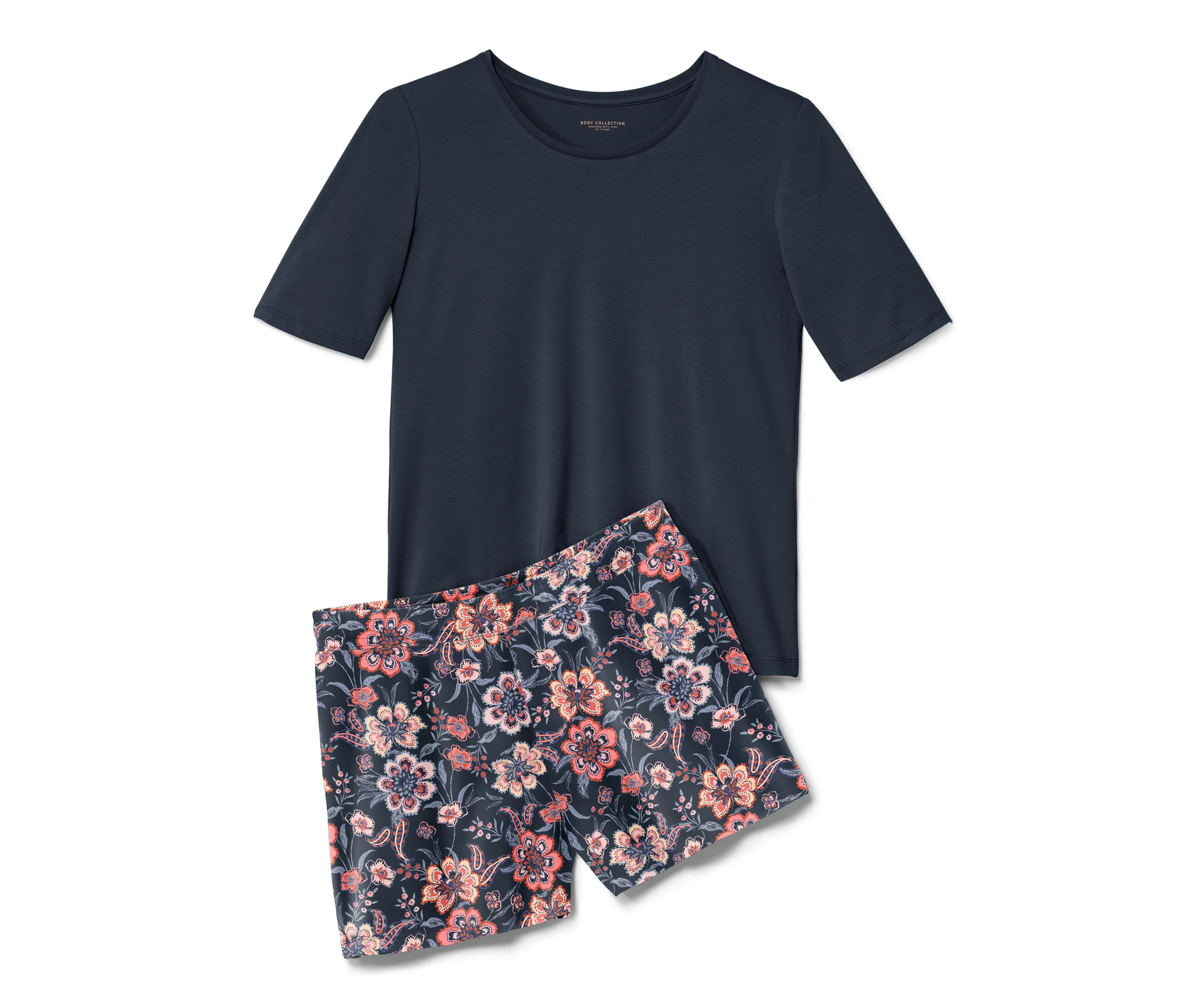 mit Big günstig Kaufen-Tchibo - Shorty-Pyjama - Damen - Gr. L - dunkelblau. Tchibo - Shorty-Pyjama - Damen - Gr. L - dunkelblau <![CDATA[Shorty-Pyjama, dunkelblau Farbe: Oberteil dunkelblau Shorts dunkelblau mit mehrfarbigem floralem Alloverprint Material: 58% Baumwolle (Unters