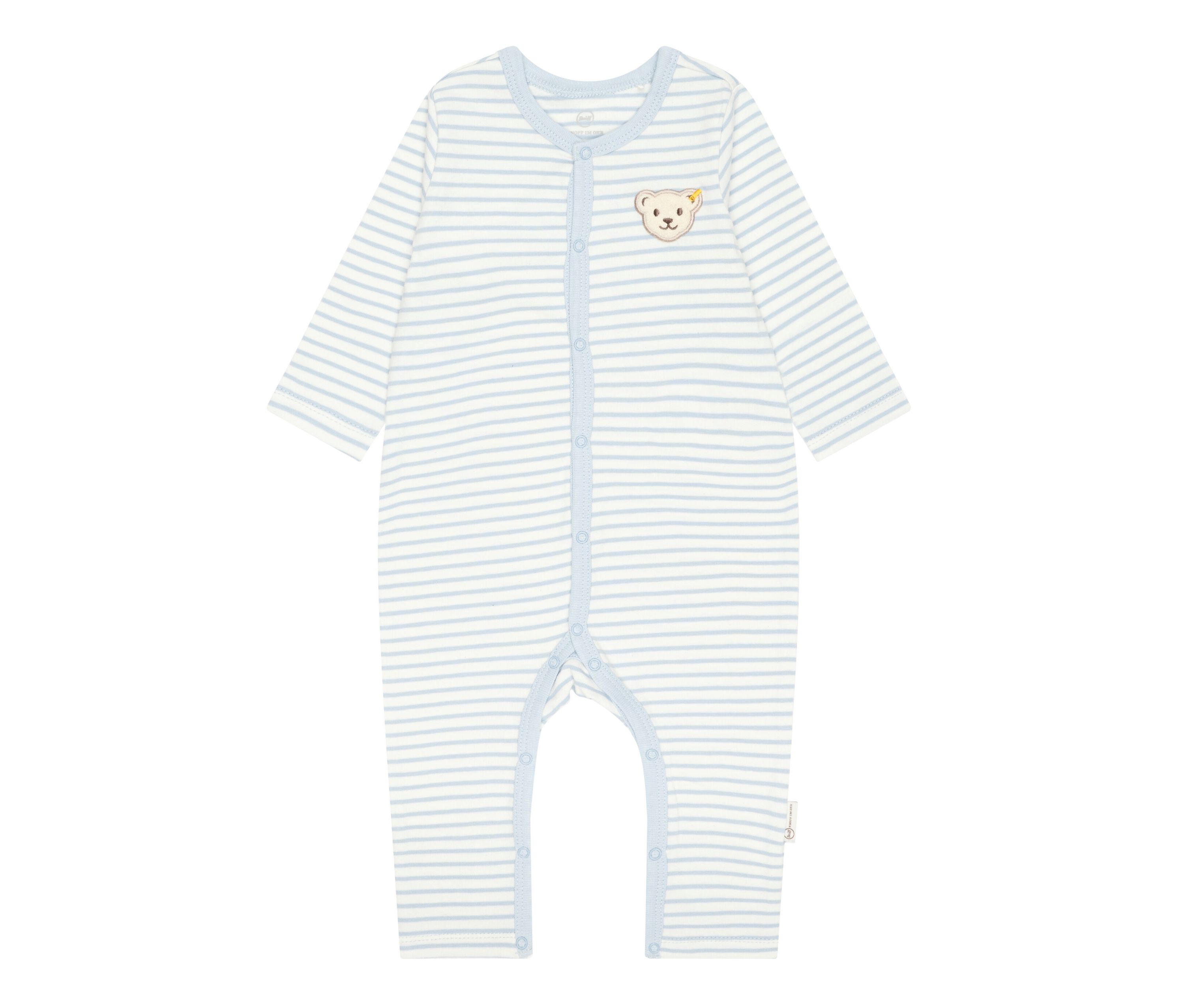 Steiff Baby-Strampler mit Knopfleiste - Gr. 86 - hellblau/gestreift