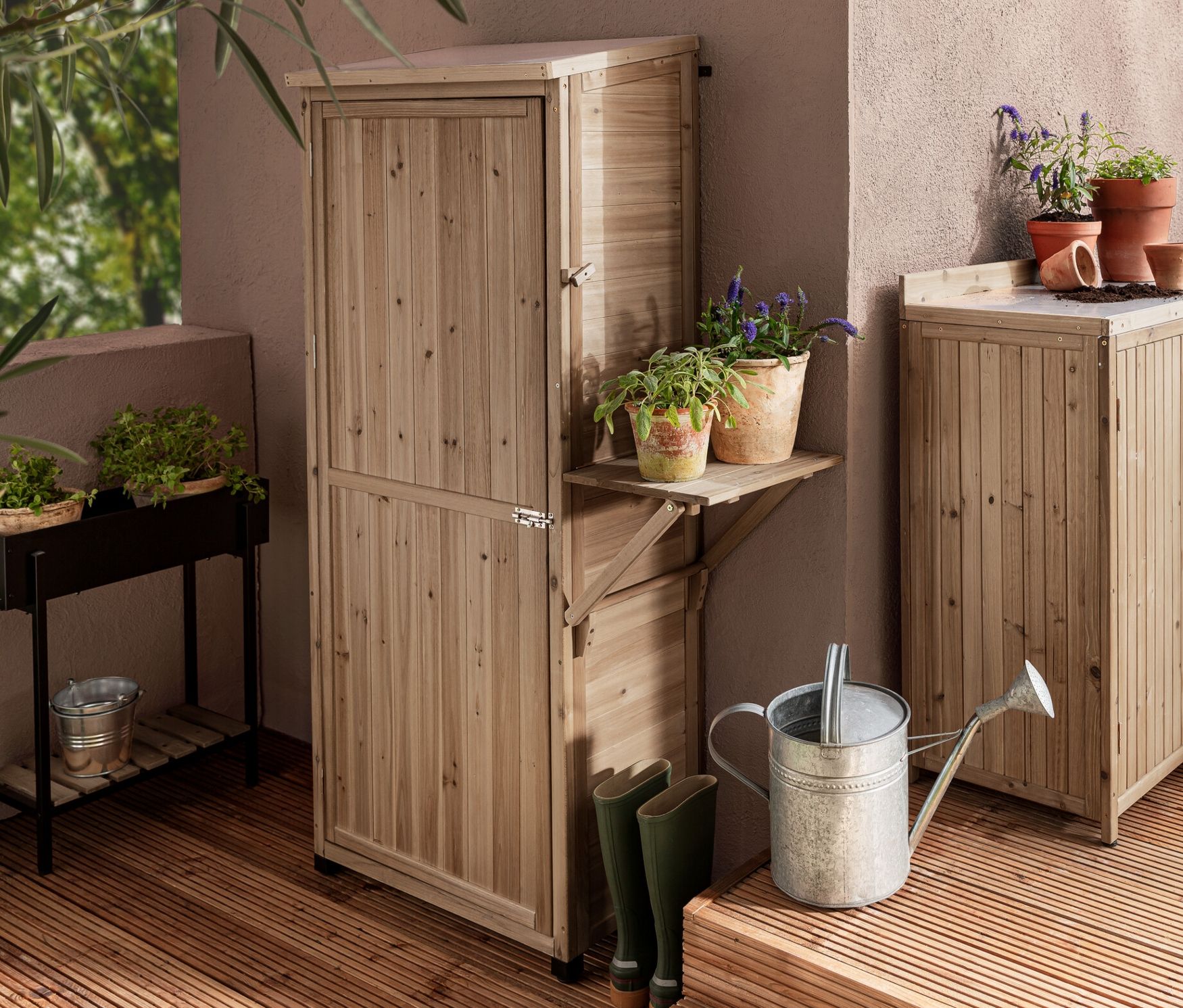Thumbnail - Tchibo - Kleiner Gartenschrank »Tinus« - 77x43x96,5cm - schwarz - Holz / Stahl / Polypropylen