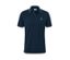 Marineblaues Piqué-Poloshirt mit kurzen Ärmeln und Kragen mit Streifen.