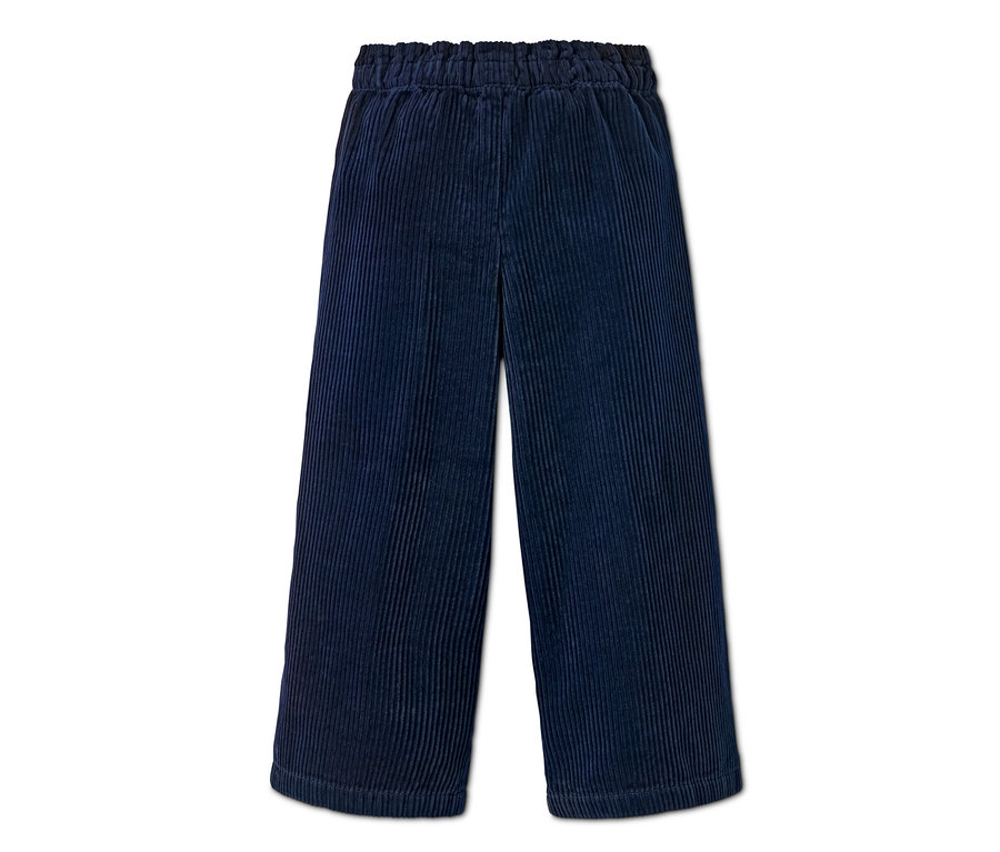 Eine marineblaue Cord-Culotte auf einem weißen Hintergrund.