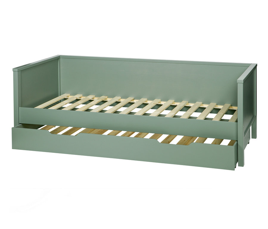 Grüner Woood Bettkasten »Nikki« mit Lattenrost und Auszug.
