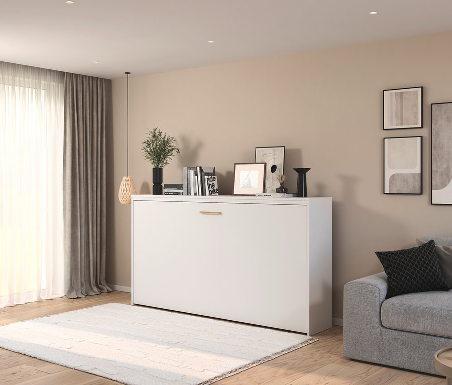 Weißes rauch Klappbett »Sucre« im Wohnzimmer.