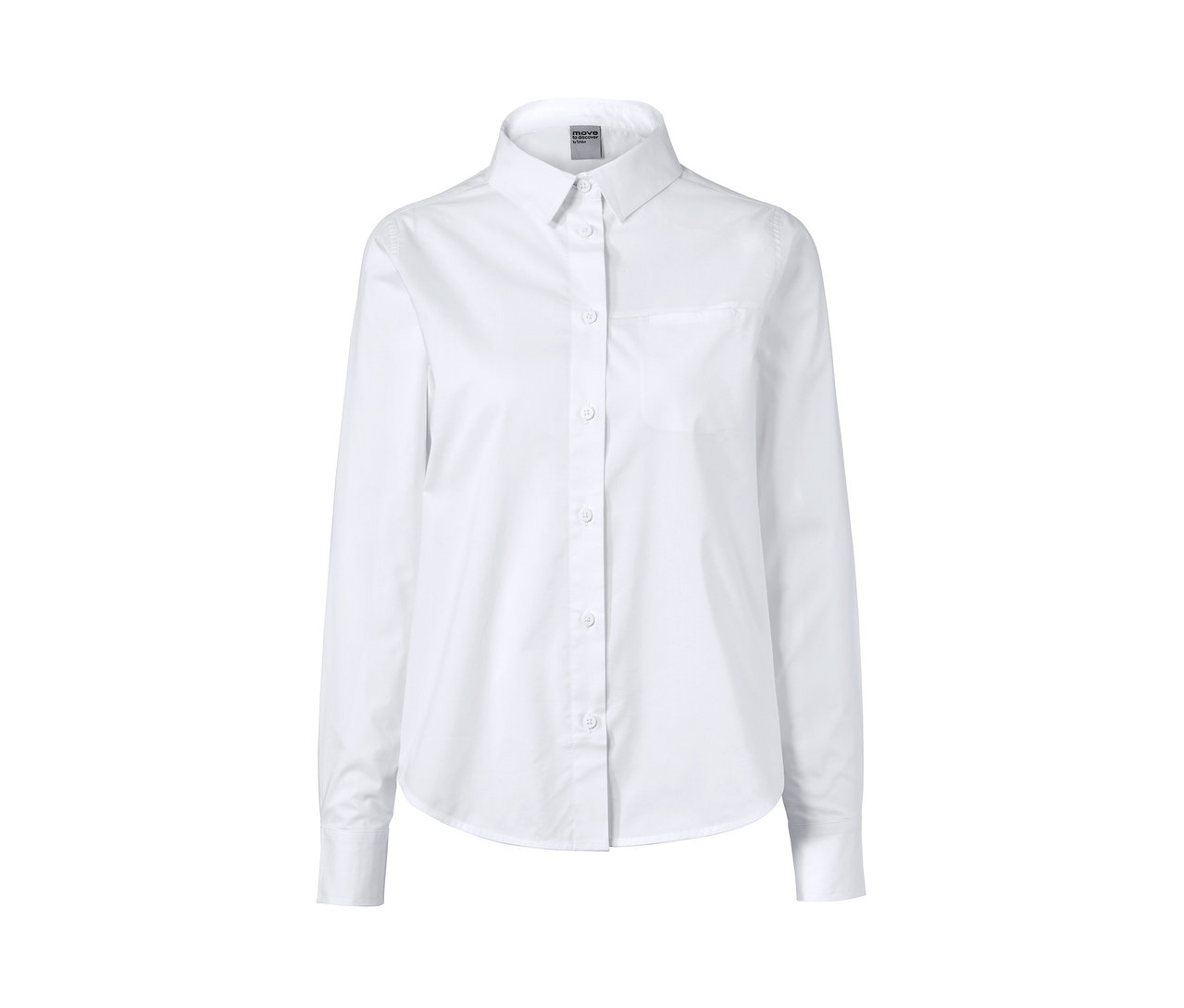 Weisse Funktionsbluse mit langen Ärmeln und Knöpfen.