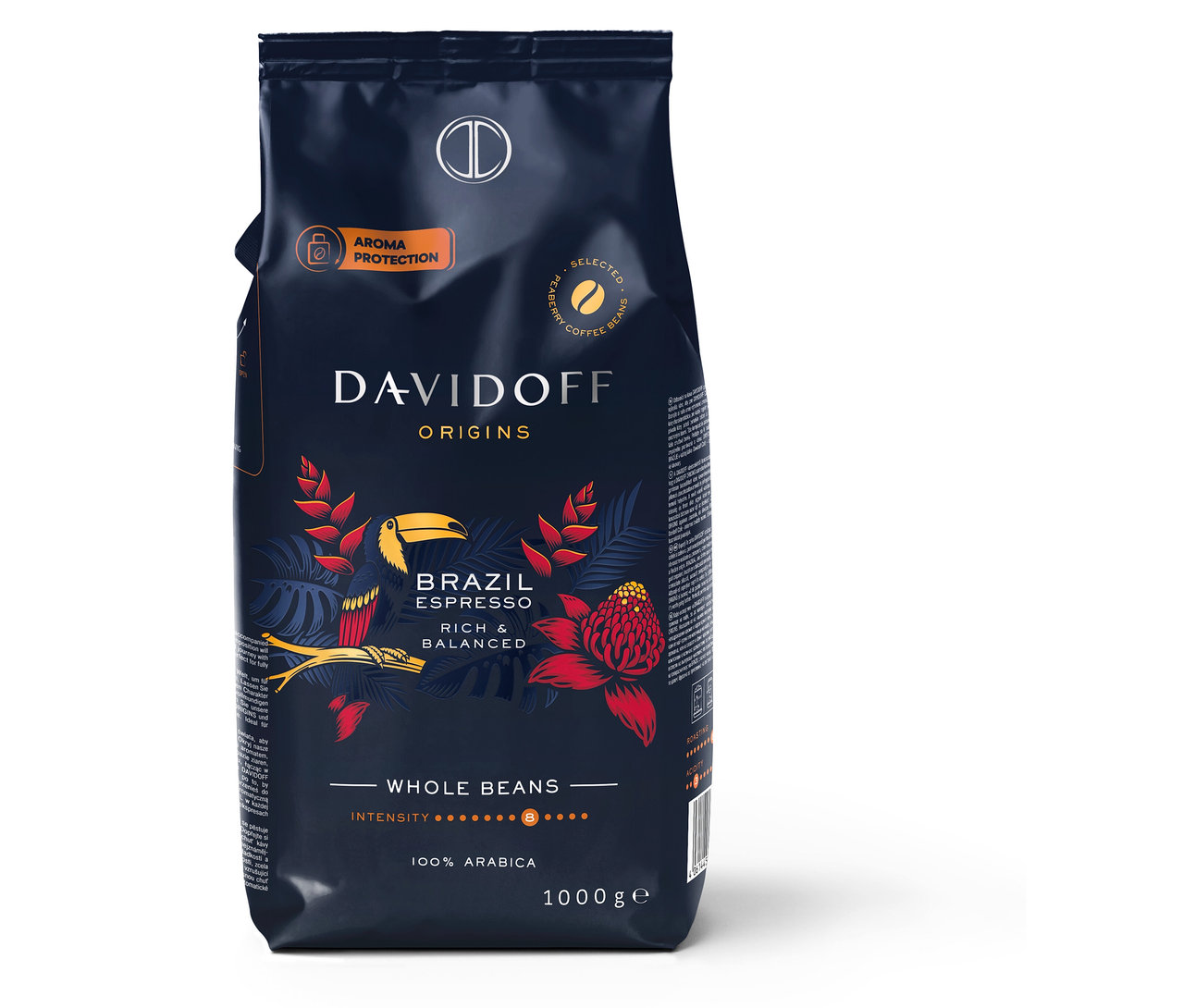 Eine Packung DAVIDOFF CAFÉ ORIGINS Brazil - 1 kg Ganze Bohne.
