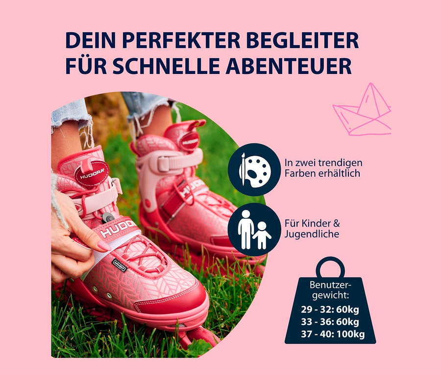 Frau schliesst pinke HUDORA Inline Skates »Mia 2.0« auf Gras.