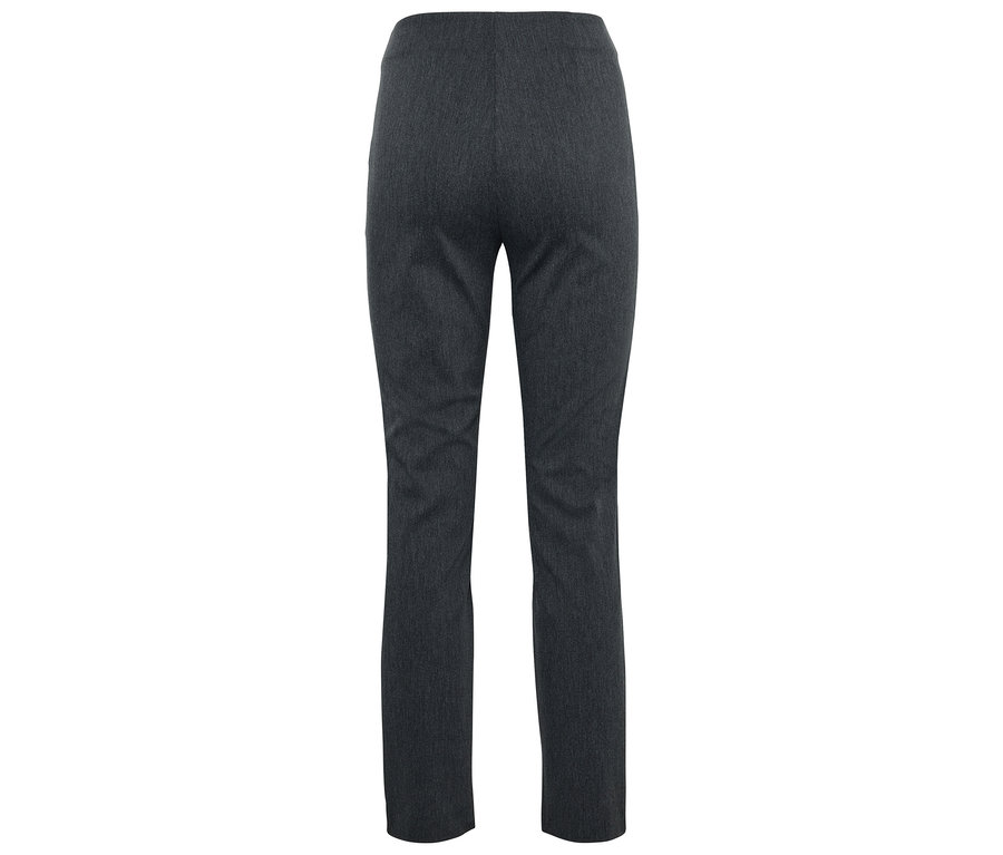 Detailansicht der Rückseite einer dunkelgrauen Hose.