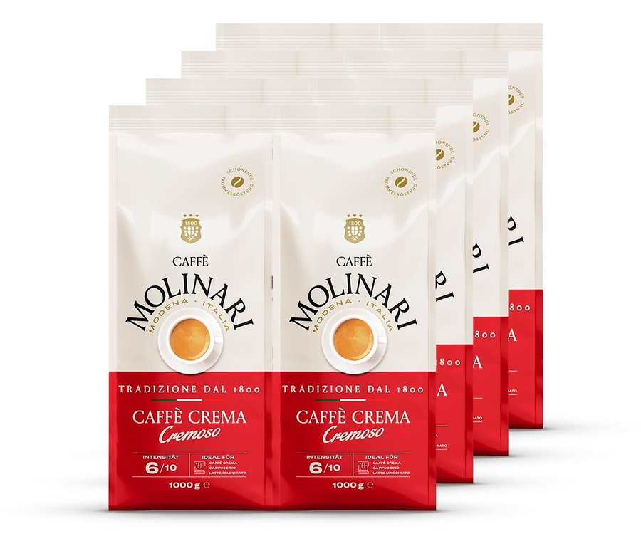Fünf Packungen Caffè Molinari Caffè Crema Cremoso - 8x 1 kg Ganze Bohne.
