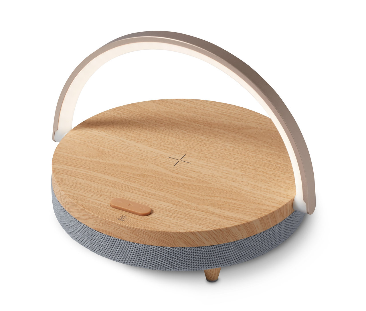 Bluetooth-Lautsprecher mit kabellosem Ladegerät und LED-Nachtlicht.