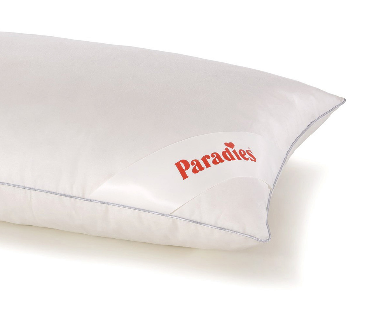 Nahaufnahme eines weißen Paradies 3-Kammer-Daunenkissens »Eimsbüttel«.