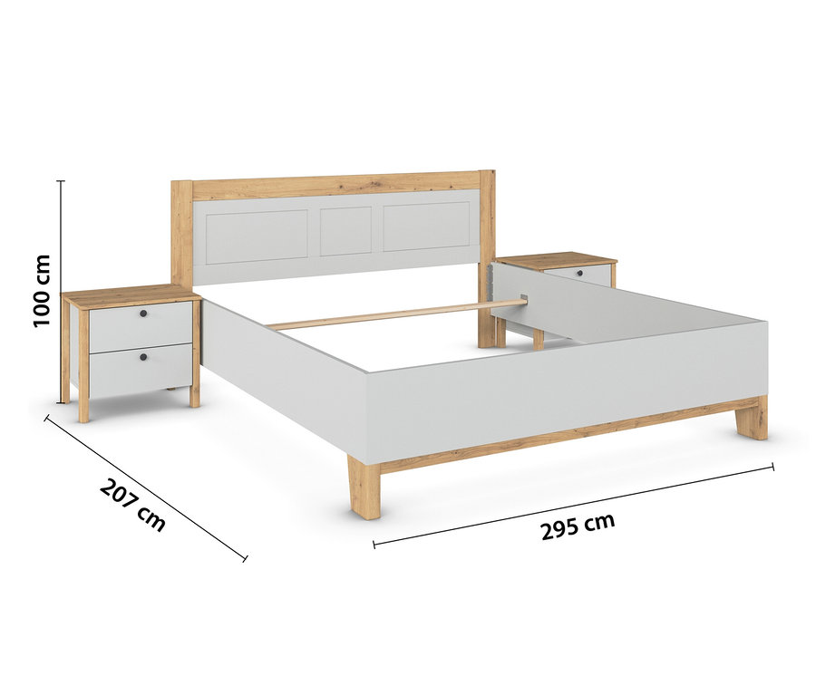 Graues Bett mit zwei Nachttischen »Credo«, 180 cm.