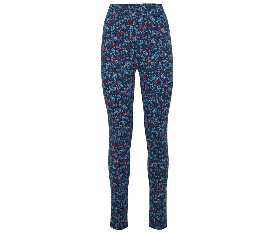Damen Leggings mit dunkelblauem Blumenmuster.