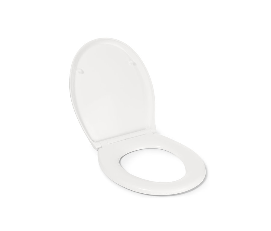 Weißer, geöffneter XXL-WC-Sitz.