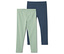 Zwei Leggings: eine hellgrüne, eine dunkelblaue.