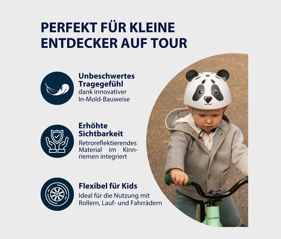 Kind auf Laufrad mit HUDORA Kinderhelm »Pandy«.