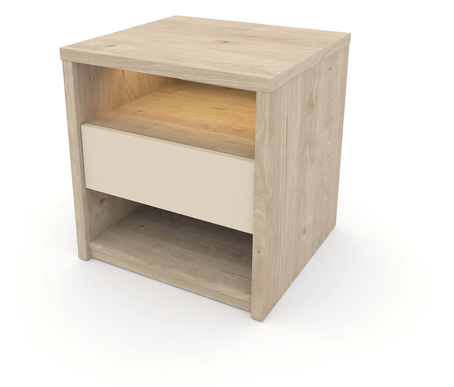 Der Roba Nachttisch »Louisa« in Holzoptik mit einer Schublade und einem offenen Fach.