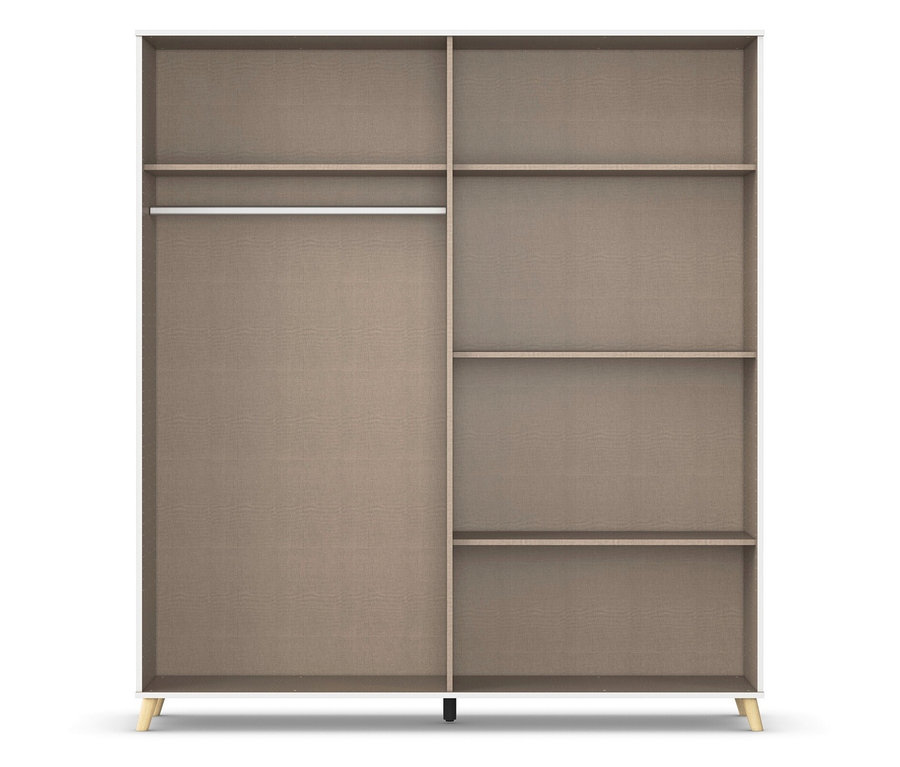 Schrank mit einer Kleiderstange und Regalen.