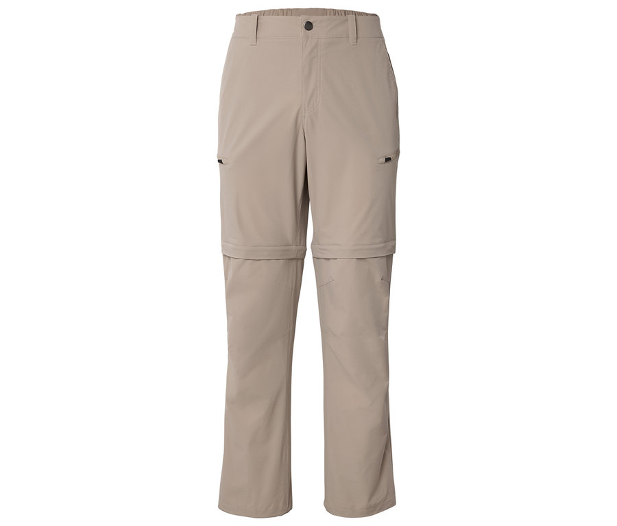 Beige Wanderhose mit abnehmbaren Hosenbeinen.