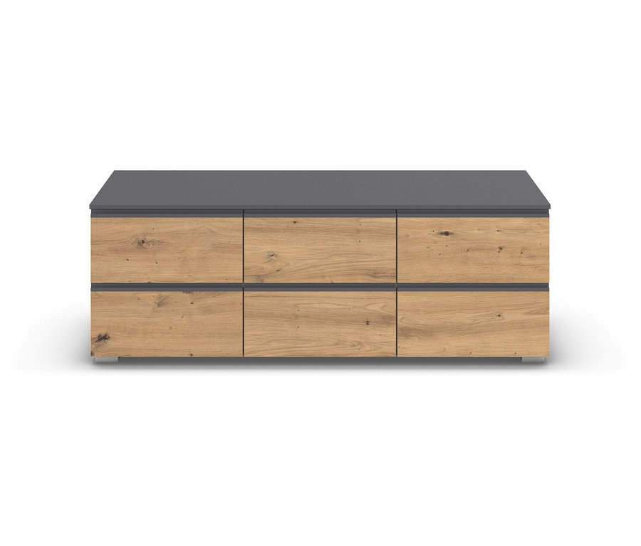 Grau-metallic/Eiche Artisan rauch TV-Element »Joel« mit sechs Schubladen.
