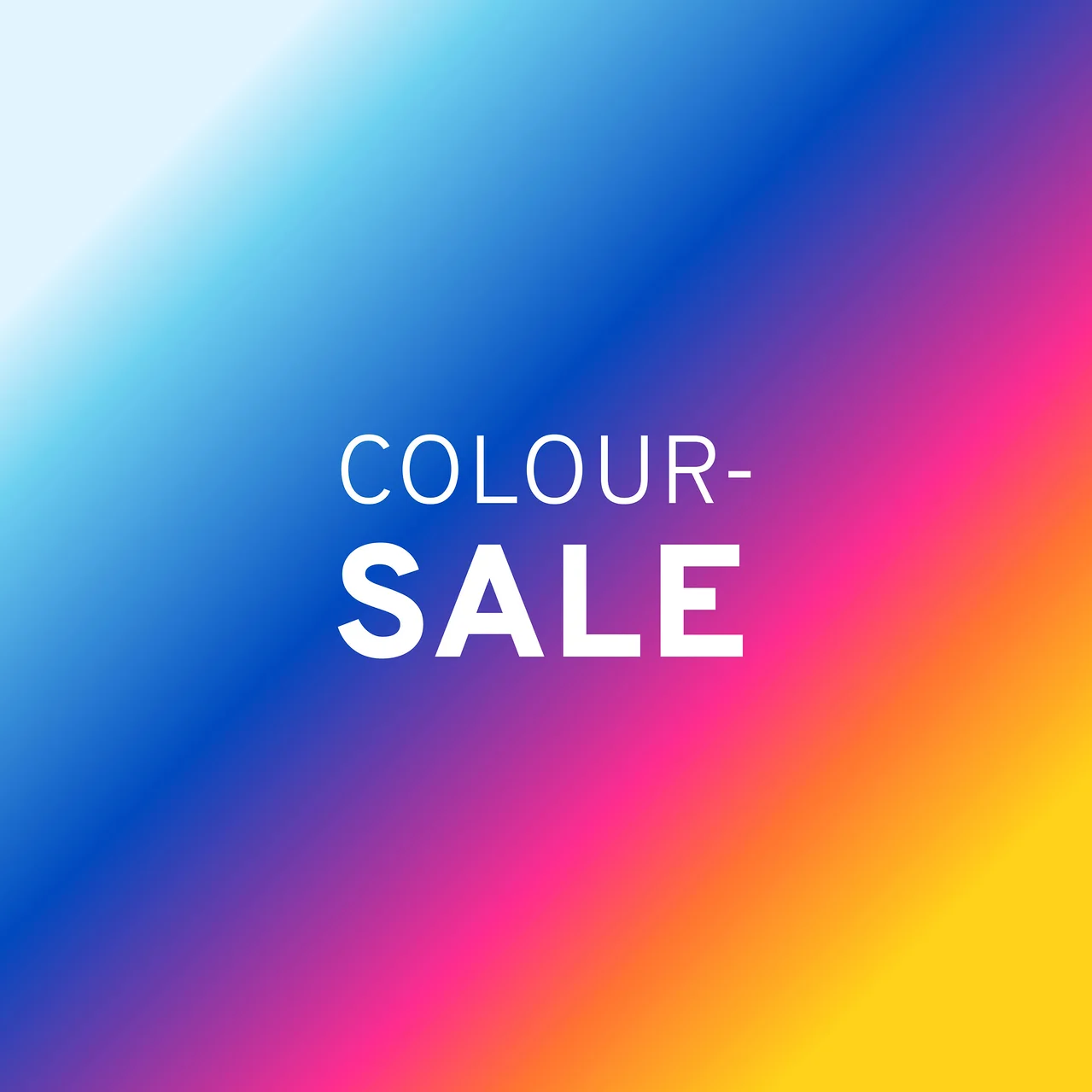 Bunter Farbverlaufshintergrund mit dem weißen Text 'COLOUR- SALE'.