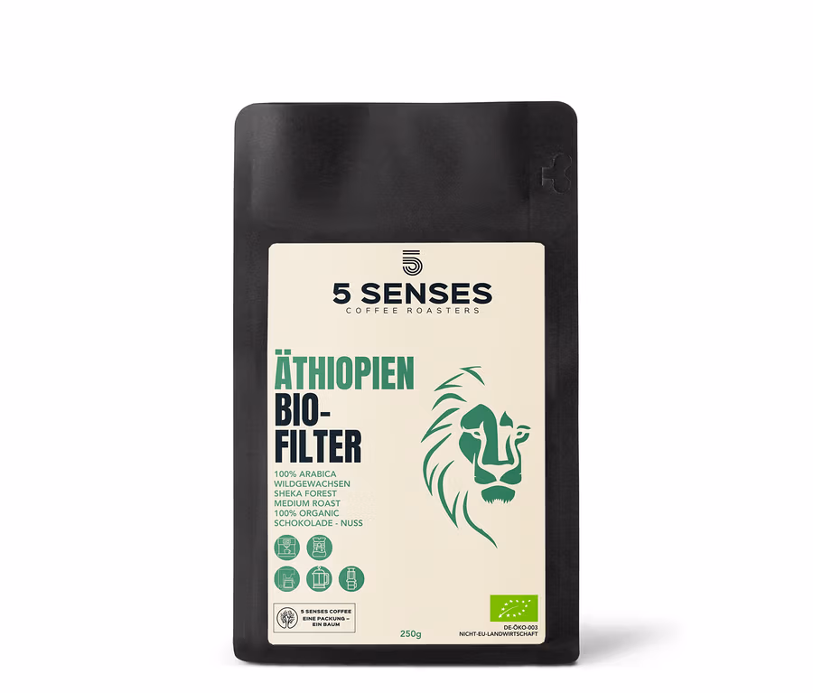 Verpackung von 5 Senses - Bio Äthopien Filterkaffee - 250 g Ganze Bohne.