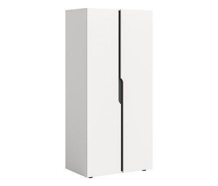 Weißer xonox Kleiderschrank Saga mit zwei Türen und dunklem Griff.