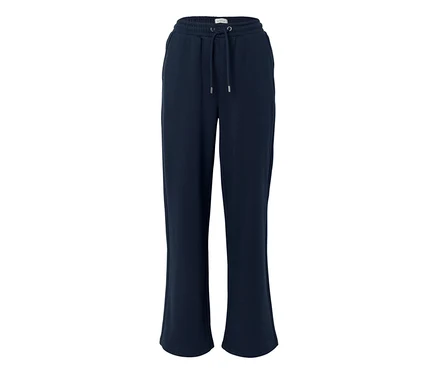 Dunkelblaue weite Jogginghose mit elastischem Bund, Kordelzug und Seitentaschen.