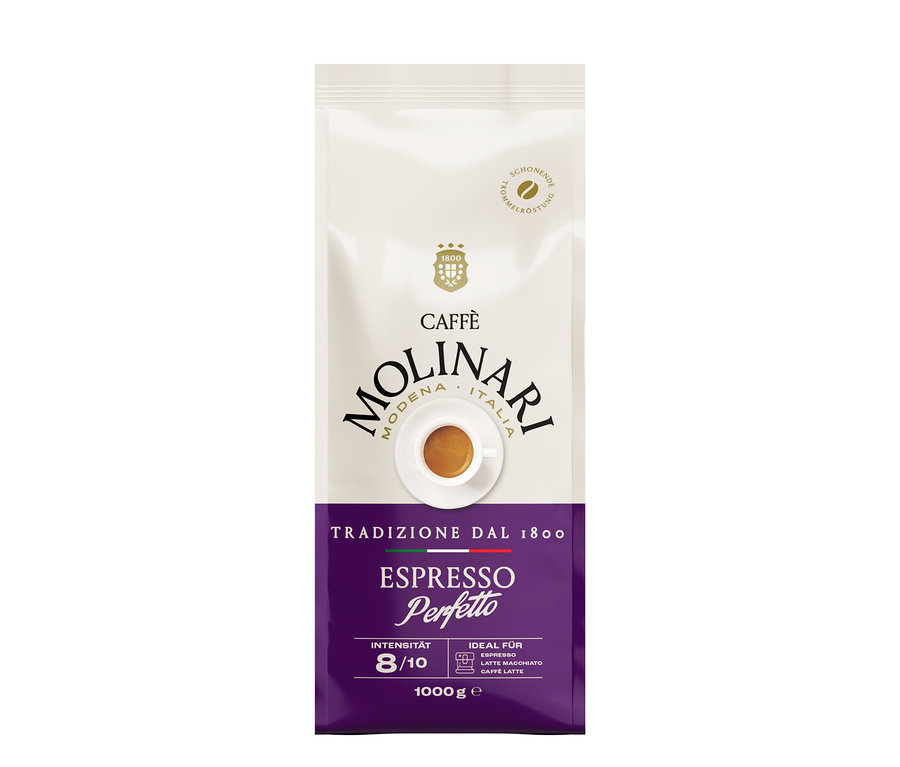 Eine Packung Caffè Molinari Espresso Perfetto Kaffeebohnen.