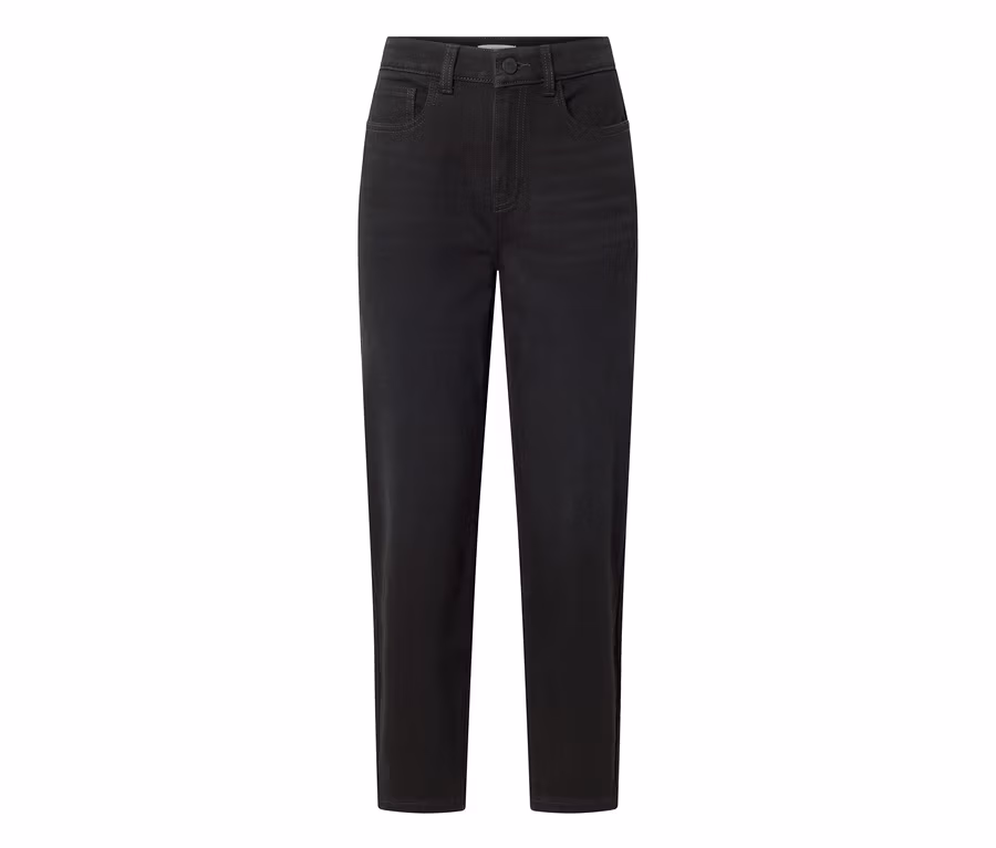 Schwarze Mom Jeans im Fit „Nyla“ aus black washed Denim mit hohem Bund und Taschen.