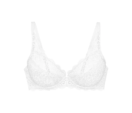 Weißer Triumph Amourette W BH aus Spitze mit gewelltem Rand.