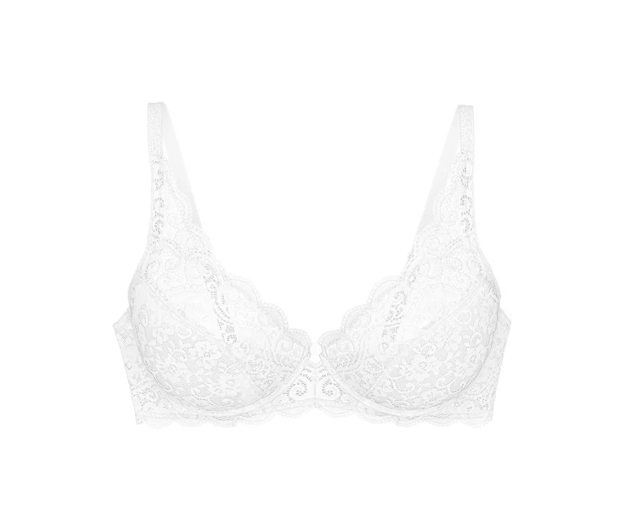 Weißer Triumph Amourette W BH aus Spitze mit gewelltem Rand.