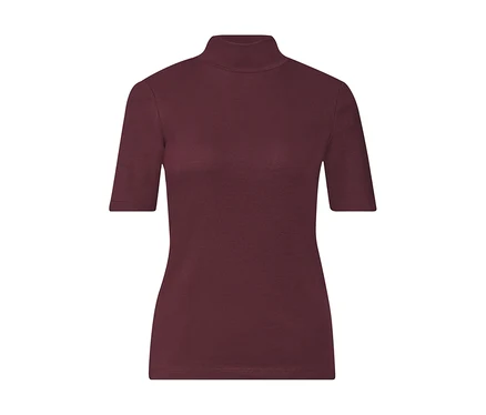 Rotes Street One Shirt mit Stehkragen, kurzen Ärmeln und gerippter Textur.