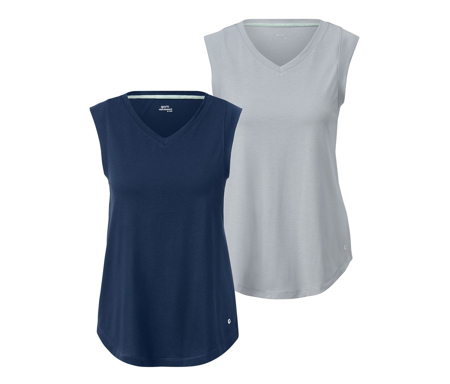 Zwei Tops, eins dunkelblau und eins grau.