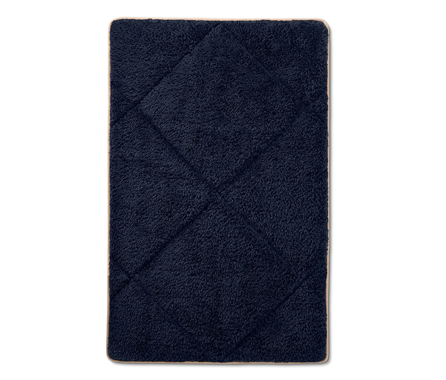 Dunkelblaue Hunde-Kuscheldecke mit Steppmuster.
