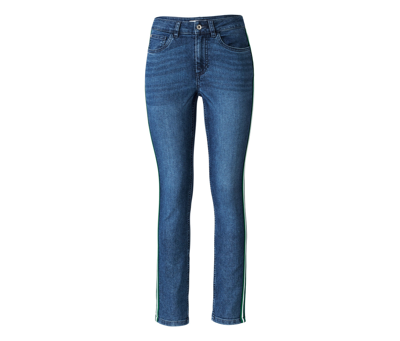 Blaue Jeans mit Galonstreifen.