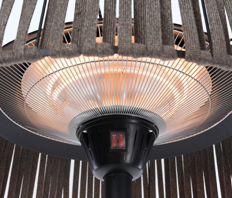 Detailansicht eines Sunred-Stand-Heizstrahlers »Artix Corda« mit braunen Textildetails.