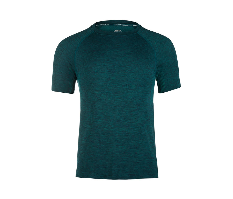 Ein dunkelgrünes Klima-Tec-Funktionsshirt mit kurzen Ärmeln auf weißem Hintergrund.