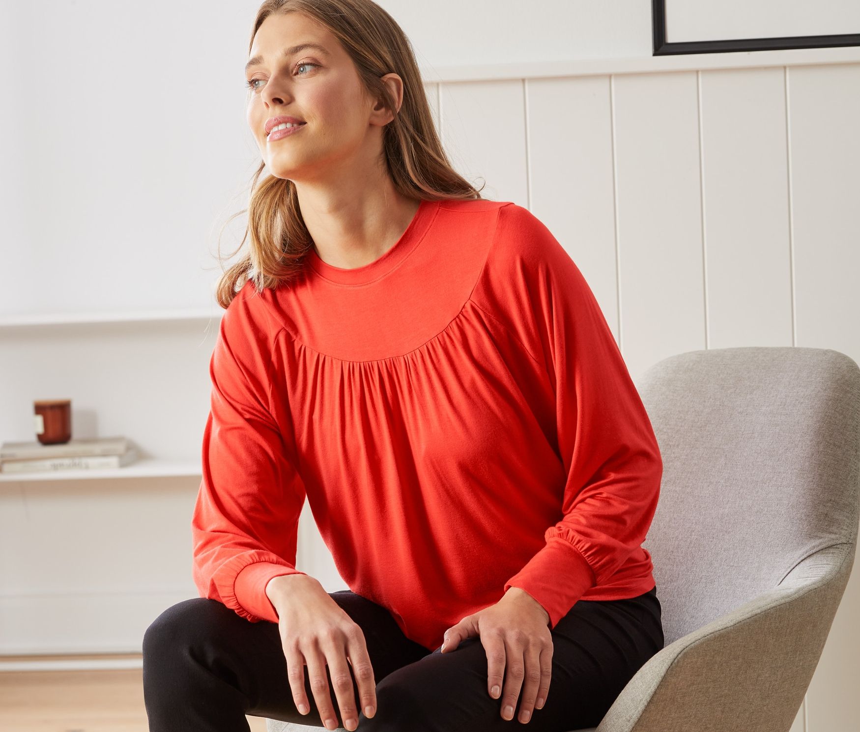 Thumbnail - Tchibo - Blusenshirt mit Raffung - Damen - Gr. L - orange