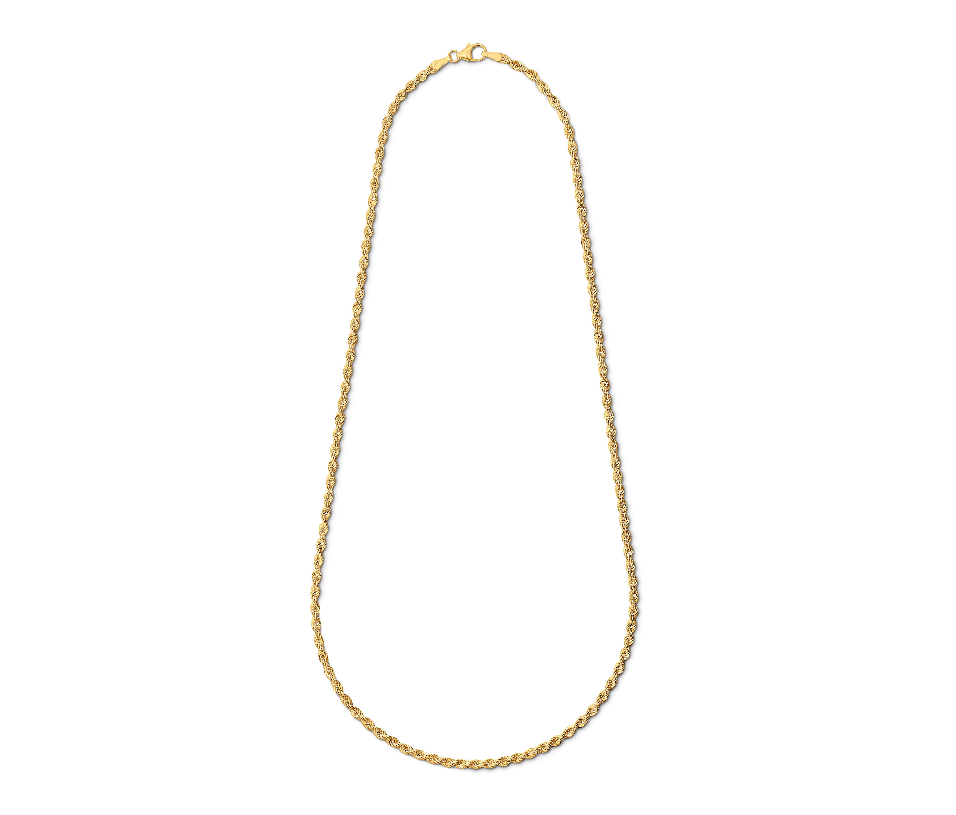 Eine goldene Kette (585 Gold) auf weißem Hintergrund.