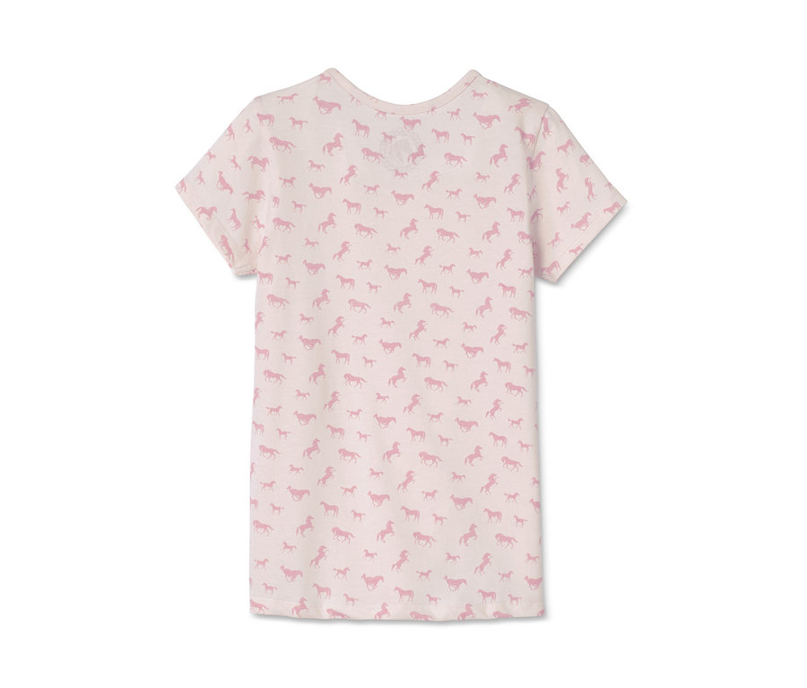 Rosa Shirt aus Bio-Baumwolle mit Pferde-Muster.