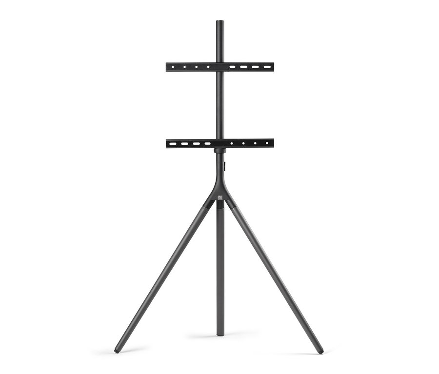 Ein graues ONE FOR ALL TV-Halterung WM7461 »TRIPOD METALL« Stativ aus Metall vor einem weißen Hintergrund.