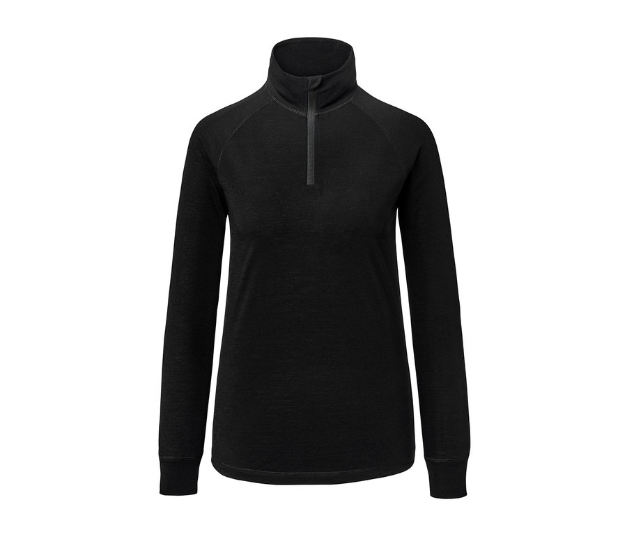 Schwarzes Funktionsshirt mit langen Ärmeln und Merinowolle.