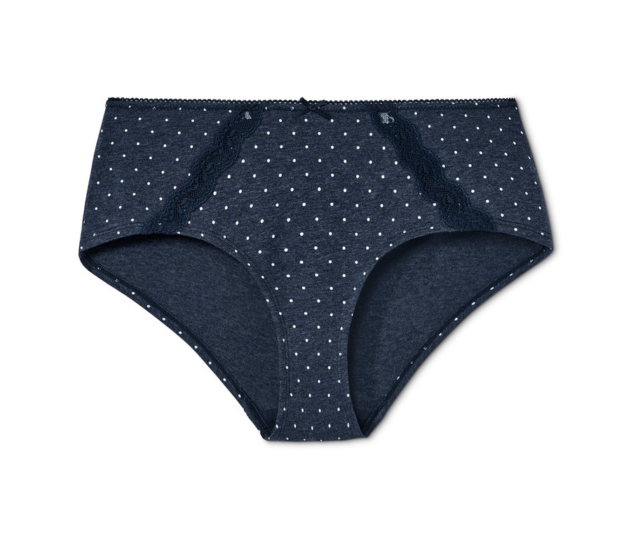 Dunkelblaue Pantys mit weißen Punkten, Spitze und Schleife. 2er-Pack.