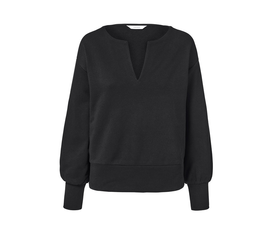 Schwarzes Sweatshirt mit langen Ärmeln und V-Ausschnitt.