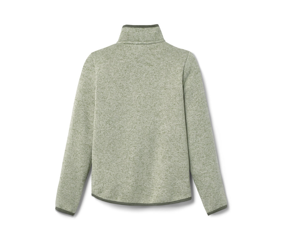 Rückansicht einer grünen Strickfleece-Jacke.