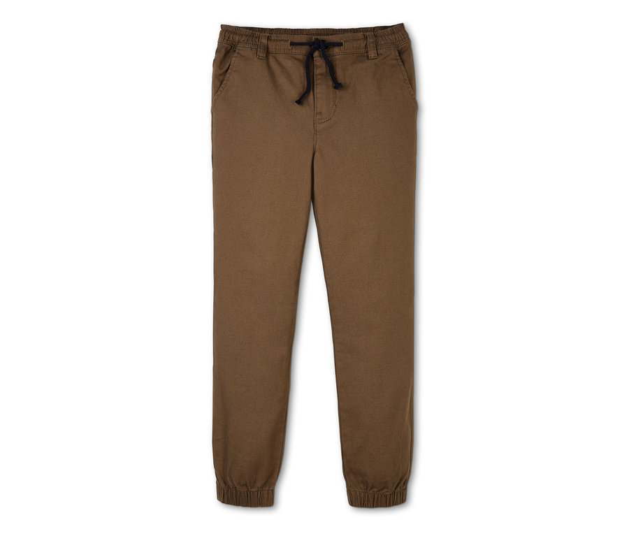 Braune Schlupfhose mit elastischem Bund und Kordelzug.