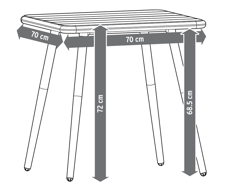 Abmessungen des terrakottafarbenen, 3-teiligen Gartensets.